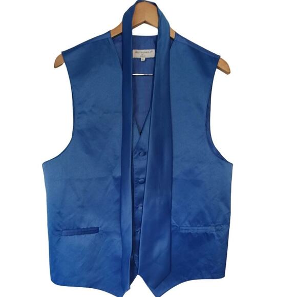 Vesuvio Napoli Formal Vest and Tie Royal Blue Men's Large - Picture 3 of 6